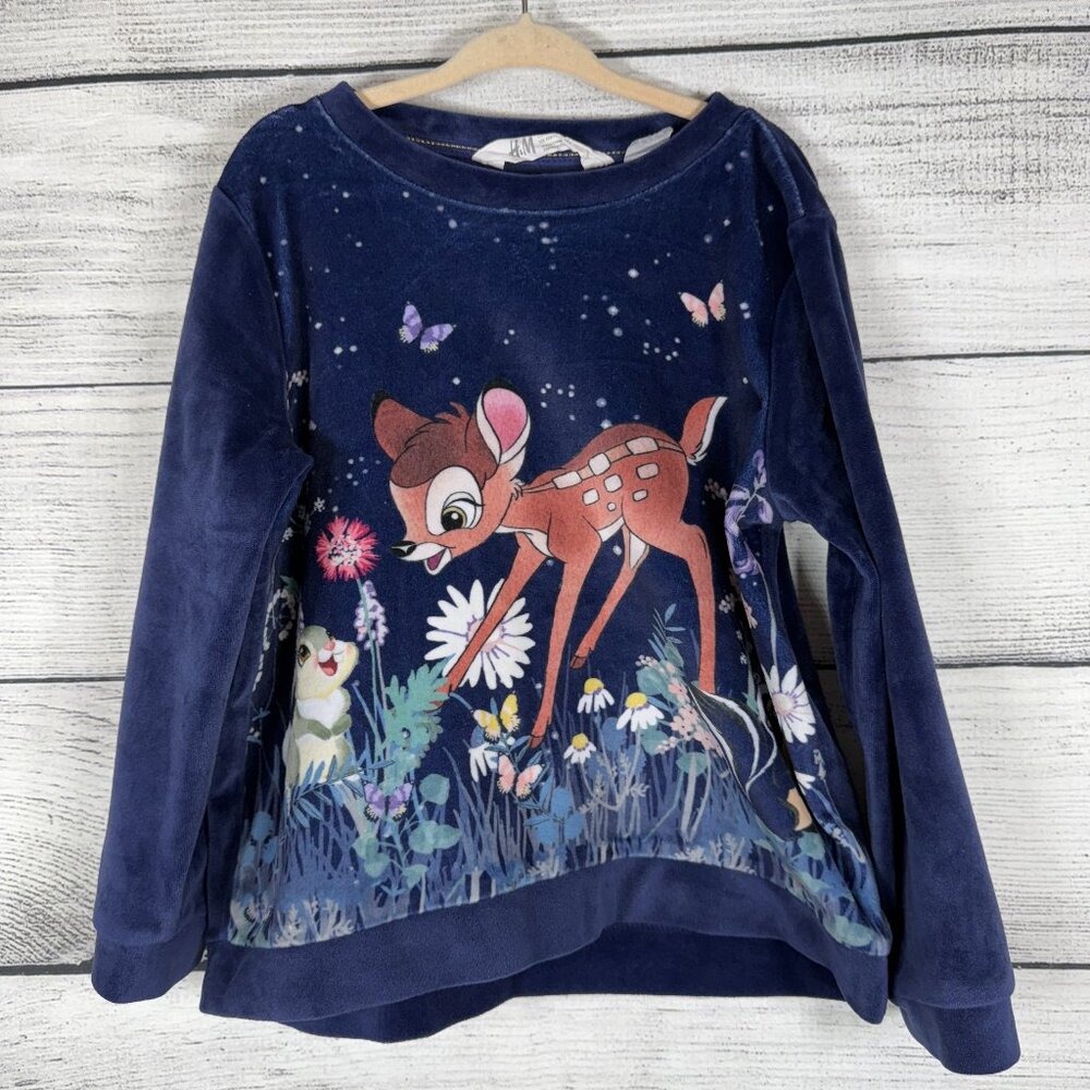 H&M Soft Long Sleeved Navy Sweatshirt with Bambi Sz 4-6
